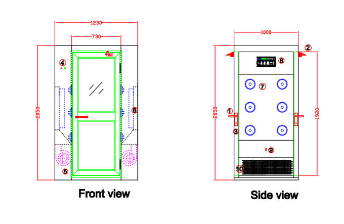 Douche d'air de soufflement automatique de Cleanroom avec la porte d'oscillation en aluminium de W730mm, largeur de 1230mm 4