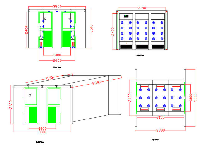 Tunnel de système de douche d'air de Cleanroom d'industrie avec les portes coulissantes automatiques de la largeur 1800 2