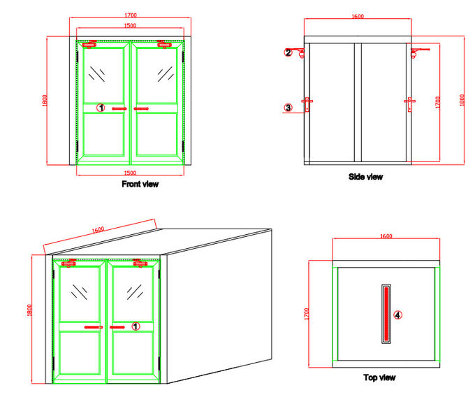 Boîte de passage dynamique de grand secteur, passage de pièce propre par la fenêtre avec de doubles portes d'oscillation de feuille 1