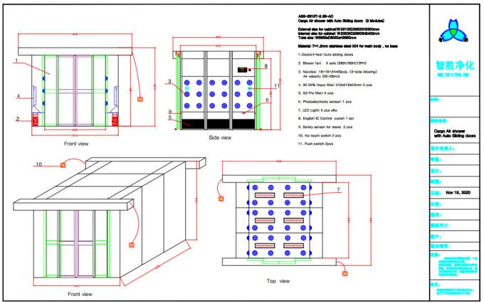 Dépassement des matériaux et du tunnel de douche d'air de cargaison de marchandises avec 4 portes coulissantes automatiques de feuille 2